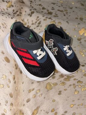 Kids Black Athletic Sneakers with Red Accent - Brand: adidas x Disney Mickey